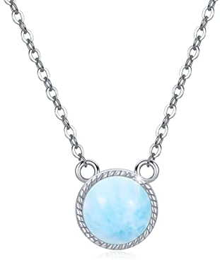 Blau Larimar Silber Halskette, Ozean Atlantis Thema Halskette, 925 Sterling Silber/Larimar/Platin plattiert natürlichen Edelstein Halskette, Schmuck Geschenke für Frauen und Mädchen