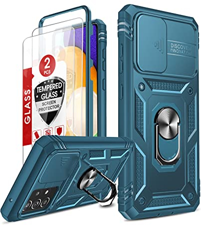 LeYi für Handyhülle Samsung a52 Hülle Kameraschutz & 2 Handyfolie Kameraschieber Handyhülle, Militärische Rüstung Ringhalter Schutzhülle Hybrid Case Objektivschutz Handy Hüllen Cover Blau