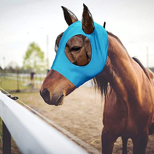 APOMOONS Fliegenmaske Pferd UV Schutz, Super-fit Pferdefliegenmaske, Hervorragender Komfort Elastizität Horse Fly Mask (Blau)