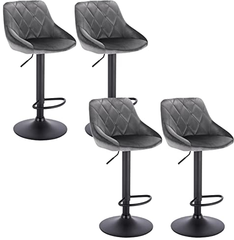 WOLTU 4 x Barhocker Tresenhocker, Gute gepolstert, Samt, Höhenverstellbar, Drehbar, Hocker, Dunkelgrau BH219dgr-4
