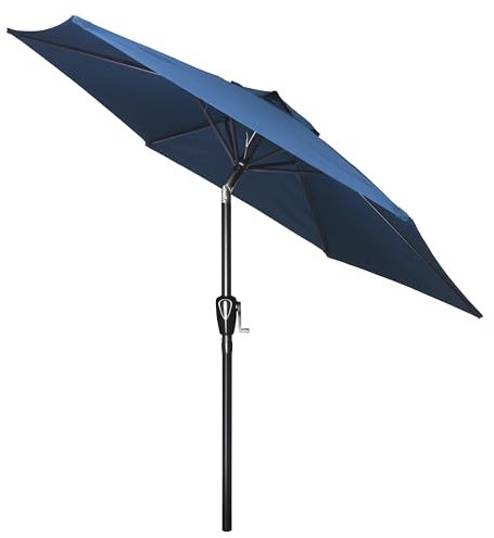 Simple Deluxe 2.28M Patio Umbrella Outdoor Table Market Yard Umbrella with Push Button Tilt/Crank, 6 Sturdy Ribs for Garden, Deck, Backyard, Pool, Blue