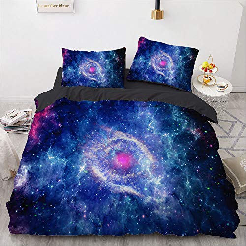 Luowei Bettwäsche 135x200cm Galaxy Sterne Sternenhimmel Bettbezug Set Mikrofaser Kinder Jungen Deckenbezug mit Reißverschluss und 1 Kissenbezug 80x80 cm – (Galaxy 6, 135 x 200 cm)
