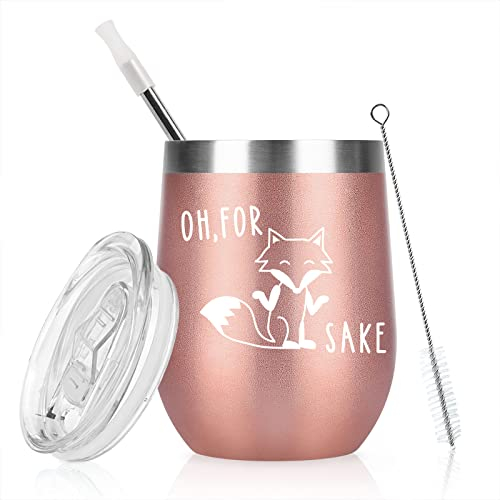 Livole Christmas Presents, Birthday Gifts for Women, Wife, Mum, Funny Gifts for Her, Women, Best Friends, Her, Oh for Sake Fox Mug, 350ml Insulated Coffee Mug, 12oz Stainless Steel Wine Tumbler