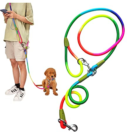 Guinzaglio a Mani Libere per Cani - Corsa, Camminata, Allenamento - Corda Doppia a Tracolla in Nylon Riflettente Resistente per Cani di Piccola, Media e Grande Taglia (Colorato)