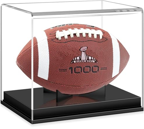 KKU Fußball Vitrine UV Schutz Fußball Halter Klar Acryl Vitrine mit integriertem Fußball Display Ständer (keine Montage erforderlich)
