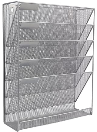 Organiseur de Fichiers, Porte-fichiers Mural Suspendu Vertical à 5 niveaux en Maille avec Plateau Inférieur Plat, Porte-revues Suspendu de Bureau avec Crochets Placement