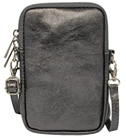 THEWAN. ZIP Handytasche, italienisches Leder, für Damen, Handytasche, mit Reißverschluss, Telefontasche, Damen, Einheitsgröße H19 x L12 x T1 cm, Schwarz lackiert., Einheitsgröße