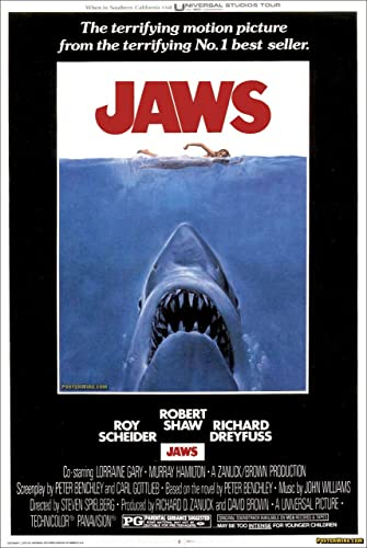 jaws A4 Poster on Canvas - Filmkunstposter in verschiedenen Größen für Wohn- oder Schlafzimmerideen. Randlose Kultfilmbilder, klassische ikonische 70er, 80er, 90er Jahre, Vintage-Retro-Wanddekoration