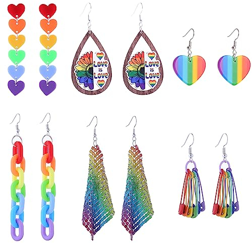 6 Paare Regenbogen LGBTQ+ Stolz Ohrringe für Damen und Frauen - Homosexuell Pride Ohrstecker Accessoires
