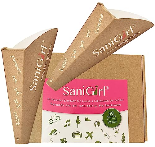 SaniGirl Damen Urinal für Unterwegs | Frauen Urinal Trichter | Liberpee | Pinkelhilfe für Frauen | Urinella für Frauen Einweg | Camping Toilette Musikfestivals Reisetoilette (Bulk Pack of 50)