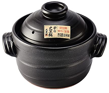 fUfIzU Olla Arrocera De Arcilla De Barro Japonesa, Cazuela De Cerámica Nutritiva Donabe con Almacenamiento De Alto Calor, Cazuela De Cerámica Nutritiva con Doble Tapa, Negra,1.7L