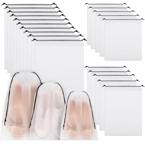 Fanshiontide 20Pcs Travel Shoe Bags, 40 * 30CM/35 * 25CM/30 * 25CM Drawstring Storage Bags, Waterproof Dustproof Shoe Bags, Luggage Organizer Pouch Set for Shoe Clothes Travel Accessories