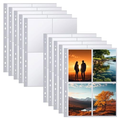 ANNTIM 100 Stück Fotohüllen Din A4, 400 Fach Transparent Postkartenhüllen Din A4, Fotohüllen Din A4 Geteilt, Postkarten Hüllen Klarsichthüllen für Fotos, Sammelhülle A4 4 Fächer für Familien,Hochzeits