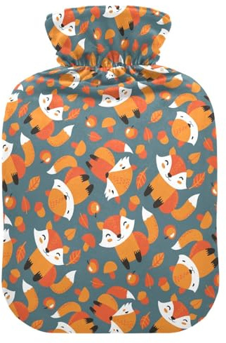 Wärmflasche, 1 l, kleiner Wärmbeutel mit weichem Plüsch-Wärmbezug, niedlicher Fuchs, auslaufsicherer Schraubverschluss, ideal für Wintersport, Outdoor, Rücken, Nacken und Beine, kalte Muskelschmerzen