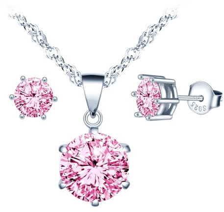 MICSAVI Schmuck Set Ketten und Ohrringe Zirkonia Anhänger 925 Sterling Silber Halskette für Damen Mädchen Zirkonia Halskette und Ohrstecker Set