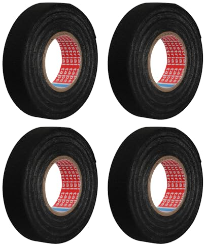 ktxaby 4 Stück KFZ Gewebeband 19mm x 15m,Isolierband Schwarzes,Selbstklebendes Textilband,elektrisches Isolierband, Hochtemperatur Stoff Kabelbaum Band für Auto und Nutzfahrzeuge