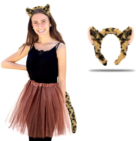 Oblique Unique® Kostüm Set Leopard Haarreifen und Schwanz Kopfschmuck Accessoire für Fasching Karneval Motto Themen Party