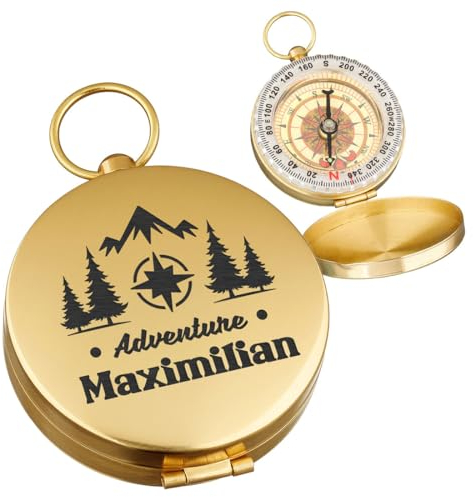 polar-effekt Metall Kompass Gold mit Gravur - das Geburtstagsgeschenk - für Outdoor-Liebhaber - zum Wandern und Jagen