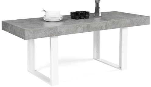 IDMarket - Table à Manger Extensible Rectangle Oregon avec Rangement 4-8 Personnes Effet béton et Blanc 160-200 cm