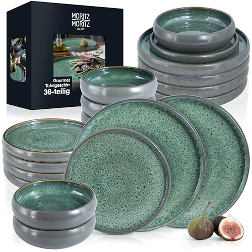 Moritz & Moritz SOLID 36-tlg Steinzeug Geschirr Set 12 Personen - Geschirrset 12 Personen aus je 12 Dinner Teller, Kleine Teller, Tiefe Teller