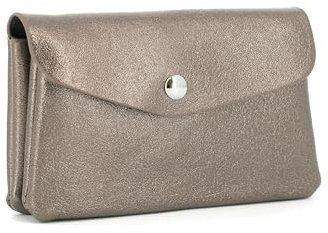 Flora & Co - Porte-Monnaie Et Cartes en Similicuir Irisé Brillant - Portefeuille Pochette Format Mi-Longue À Magnétique - Pratique Léger - Marron Metalisée