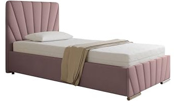 PANDA MÖBEL Polsterbett 100x200 cm - RAY Kollektion - Modern Bett mit hochwertiger Federkernmatratze Bonell - Polsterbett mit Bettkasten für Schlafzimmer - Rosa