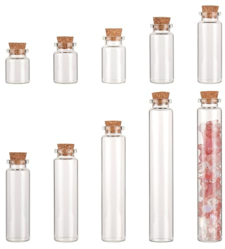CRASPIRE 18Pcs 9 Size Small Glass Bottles with Cork 5-30ml/0.17-1oz Clear Mini Candy Jars with Cork Stoppers Tiny Vials lids Wishing Bottles for Gift Favors Wedding DIY Decoration Crafts Party Sand