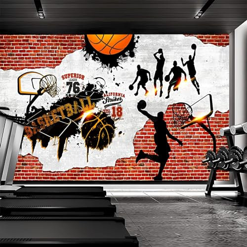 Lcythiazole Basketball Wallpaper Mural,Retro Nostalgic Cement Wall NBA Wallpaper Mural,Custom Size Peel and Stick Wallpaper Mural,for Basketball Room Gym Cafes Bars