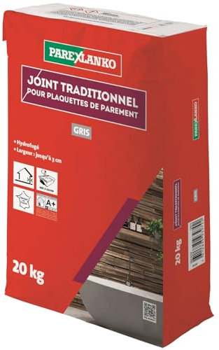PAREXLANKO - Joint traditionnel pour plaquette de parement - Gris - Joints jusqu’à 3 cm de large sur tous types de plaquettes, briquettes et pierres de parement - Murs intérieurs et extérieurs - 20kg