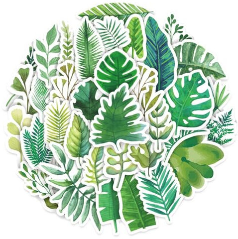 Tropical Leaves Stickers,46 Pcs Green Nature Palm Leaf Tree Plants Stickers,Botanical Sticker for Journaling, Leaves Window Decals Sticker,for DIY Journaling Notebook Craft,Scrabooking