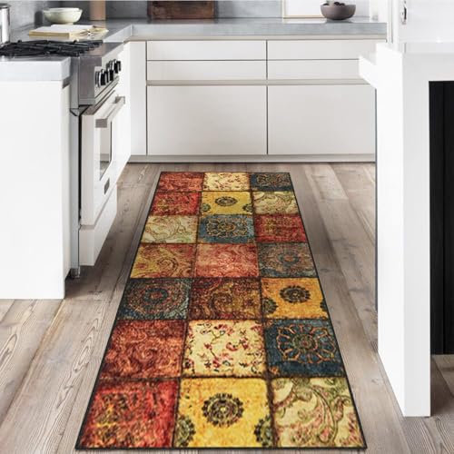 Läufer Flur 60x200cm, waschbarer Kurzflor Teppich mit rutschfestem Gummirücken Hochwertiger Küchenläufer für Eingangsbereich, Waschküche & Wohnhausflur