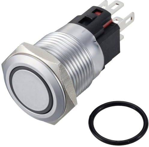 TRU COMPONENTS TC-12647520 Druckschalter 250 V/AC 3 A 1 x Aus/(Ein) IP65 Rot rastend Messing, verchromt 1 St.