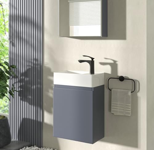 CASAMO Gäste WC Waschbecken mit Unterschrank Premium Waschtisch Set Badmöbel (für rechte Hand, Anthrazit)