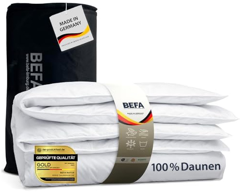 BEFA NATUR Reine Daunendecke Winter 155x220 cm | 100% Daunen | 1030g Füllgewicht | Allergiker geeignet (NOMITE) | Tierwohl Zertifiziert (DOWNPASS) | Oeko-TEX Klasse 1 | Made in Germany
