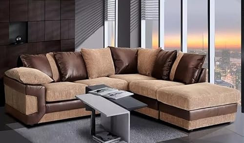 Dino Scatter back Jumbo Cord Sofa Range - Elegant L-Shape 4-Seater Right-Facing Corner Sofa - Comfortable & Stylish Living Room Furniture (brown/mocha, Corner Right)