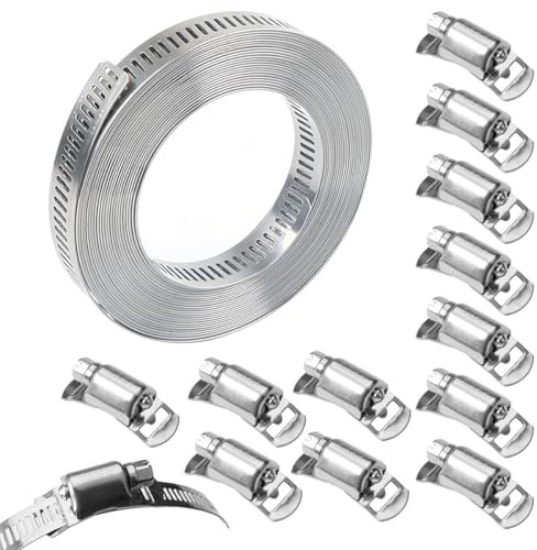 5M Abrazaderas Metalicas para Tubos con 12 Sujetadores, Abrazadera Metalica Ajustable, Abrazaderas Interminables de Acero Inoxidable 304, Abrazaderas para Tubos, para Tuberías de Agua, Tanques