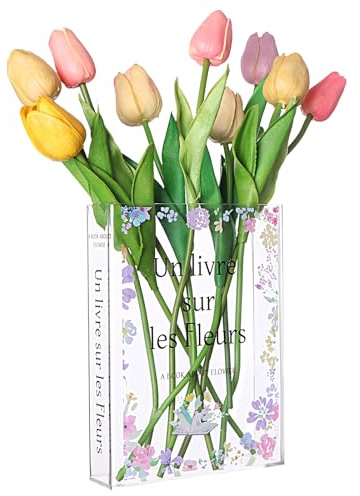 HAOWANWW Vase en acrylique en forme de livre transparent pour fleurs, décoration pour amateurs, cadeau pour collectionneurs