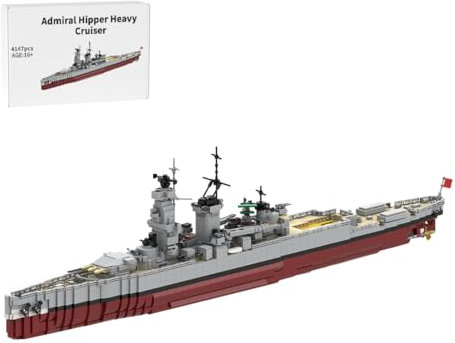 BlocteckToy MOC Klemmbausteine Kriegsschiff Modell, 4147 Teile 1/200 WWII Deutscher Schwerer Kreuzer Admiral Hipper Schlachtschiff, Militär Technik Groß Schiff Set, MOC-114297