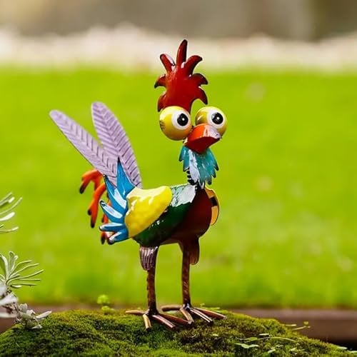 Gartendeko Huhn Gartenfiguren aus Metall, Huhn Gartendeko für Draußen, Lustig Gartenstatue Huhn Deko, Osterdeko Frühlingsdeko Gartendeko Huhn Figuren, Lustige Geschenke für Männer und Frauen (A)