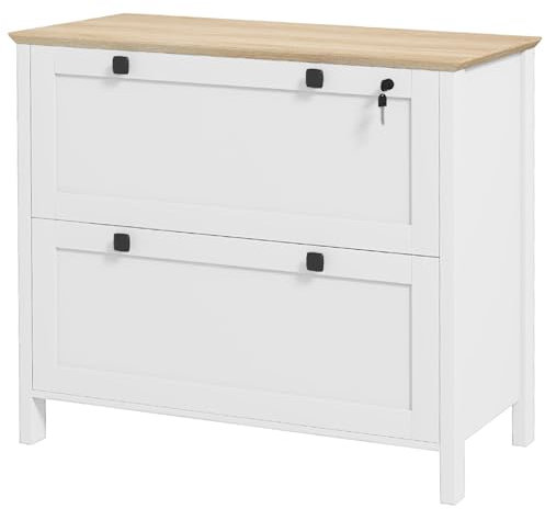 HOMCOM Armadietto Portadocumenti con 2 Cassetti, Serratura e Chiavi, Mobile Schedario da Ufficio per Cartelle A4, 76x40x76 cm, Bianco