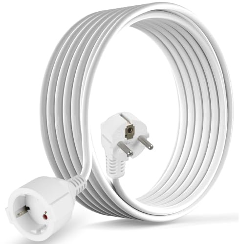 CILIA Verlängerungskabel 250V/16A 3680W mit Schukostecker 90° Typ E - Verlängerungskabel mit Erdschutz, Schockschutz für Zuhause/Büro (TV, PC, Beamer, Haushaltsgeräte) (SH-16-Weiß, 5m)