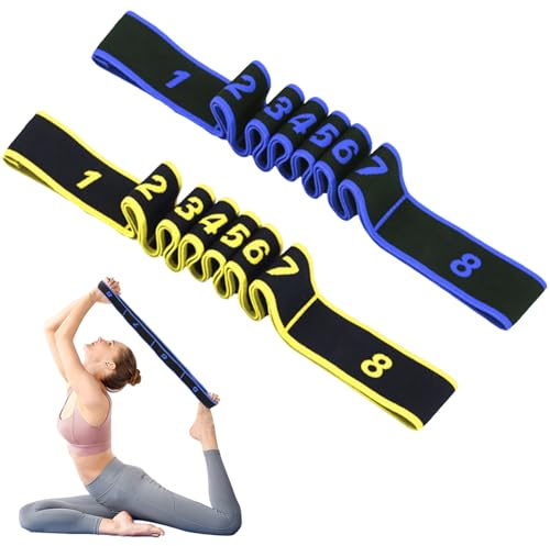 Prmape 2 Stück Fitnessbänder Widerstandsbänder mit Schlaufen Yoga Stretch Gurt Sports Fitnessbänder iderstandsbänder Multi Schleifen Verstellbares Übungsband für Fitness, Yoga, Tanztraining