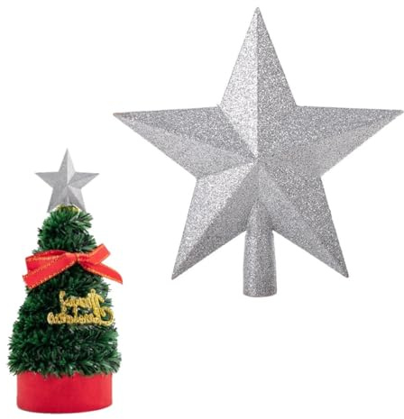 DEXYZZY Weihnachtsbaum Spitze aus Kunststoff, Christbaumspitze in Stern-Form, Spitze für Weihnachtsbaum Stern, moderner Christbaumstern für Baumspitze - Silber mit Glitzer, Weihnachtsbaumschmuck