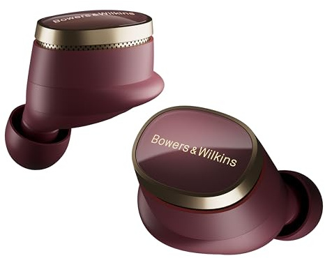 Bowers & Wilkins Pi8 True Wireless Noise Cancelling Earbuds with Bluetooth aptX, 24-bit Wireless Connection, Audio Retransmission, and 6 Built-in Microphones – Dark Burgundy