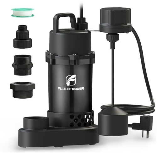 FLUENTPOWER Pompa sommergibile 3/4 CV, 3500 GPH, con interruttore a galleggiante verticale e cavo lungo 3 m, pompa elettrica portatile in alluminio pressofuso/pompa per acque reflue