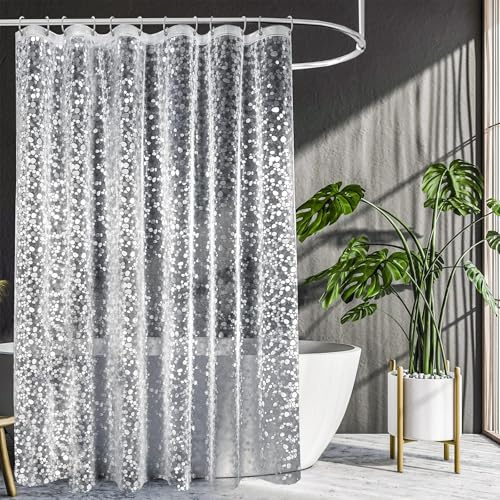3D Kieselstein Muster Duschvorhang 180x200cm Antischimmel Duschvorhang | Wasserdicht PEVA Material mit 12 kostenlosen Duschringen für Badezimmer Dusche und Badewanne Transparent Desig