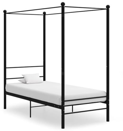 Ziaphsol Himmelbett Schwarz Metall 90x200 cm, Robustes Plattformbett, Elegantes Bettgestell für Schlafzimmer, Inklusive Lattenrost, Langlebige Möbel