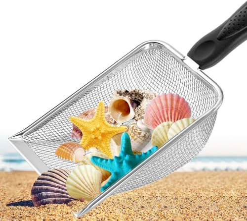 Apidgrowth Beach Mesh Shovel,Sand Sifter Tool for Shell Collecting with Durable Mesh Net - Kids Sand Scoop for Picking Up Shells - Beach Toys (Black)