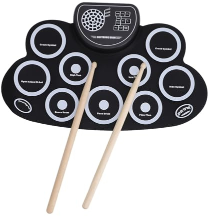 Yechiry Elektronisches Schlagzeug-Set mit 9 Pads, Aufrollbares Schlagzeug-Pad, Tragbares Übungs-Set mit Kopfhörer-Lautsprechern, Ideal für und Erwachsene Zum Üben Im Innen- und Außenbereich