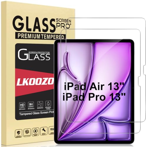 LKOOZO Protection Écran pour iPad Air 13 Pouces M4/M3/M2 (2026/2025/2024) | iPad Pro 13 Pouces M5/M4 (2025/2024) Verre Trempé avec HD Clair Transparent, Dureté 9H, Lot de 2